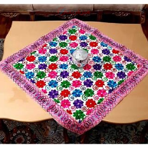 رومیزی سوزن دوزی و آینه کاری B-10، دوخته شده با پارچه کتان نخی با نخ های رنگی - هنرظریف