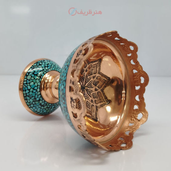 آجیل خوری فیروزه کوبی و قلم زنی شده ۲۰ سانتی با جعبه