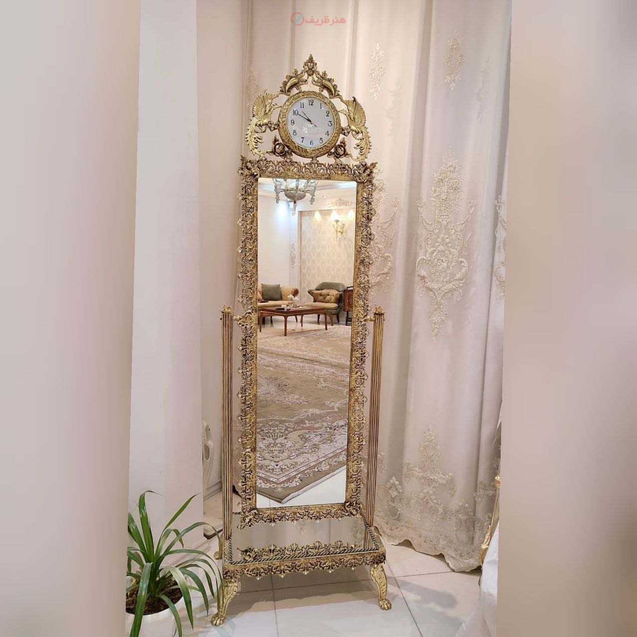 آینه قدی متحرک ساعت دار، جنس آلیاژ آلومنیوم - هنرظریف