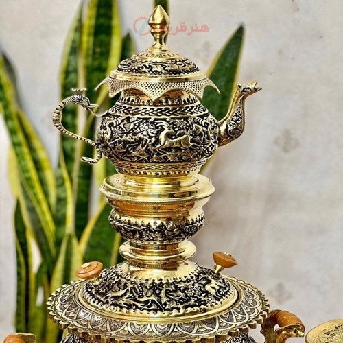 سرویس سماور برنجی 6 لیتری اعیانی، ذغالی و دارای پوشش محافظ رنگ - هنرظریف