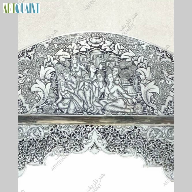 آینه شمعدان نقره، ست زیبای آینه و لاله، عیار بالا ، قلمزنی دست اعلاء