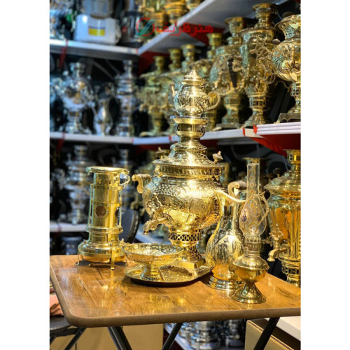 سماور زغالی، 6 لیتر،مدل گلابی، قلم کاری شده سفارشی (دست)، ورق ضخیم_هنرظریف