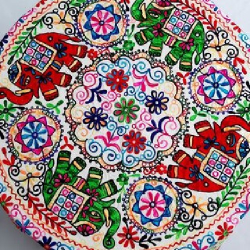 رومیزی گرد سوزن دوزی و آینه کاری B-4 با پارچه کتان و نخ سوزن دوزی شده با کیفیت بالا - هنرظریف
