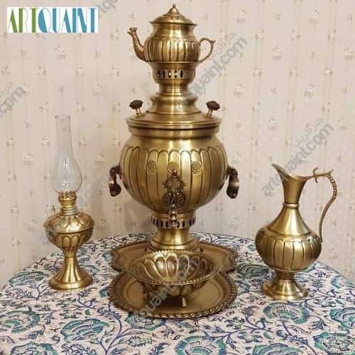 سرویس سماور 6 لیتری دسته گوشواره، برنجی با کیفیت عالی - هنرظریف