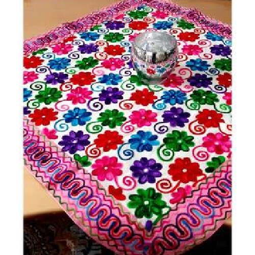 رومیزی سوزن دوزی و آینه کاری B-10، دوخته شده با پارچه کتان نخی با نخ های رنگی