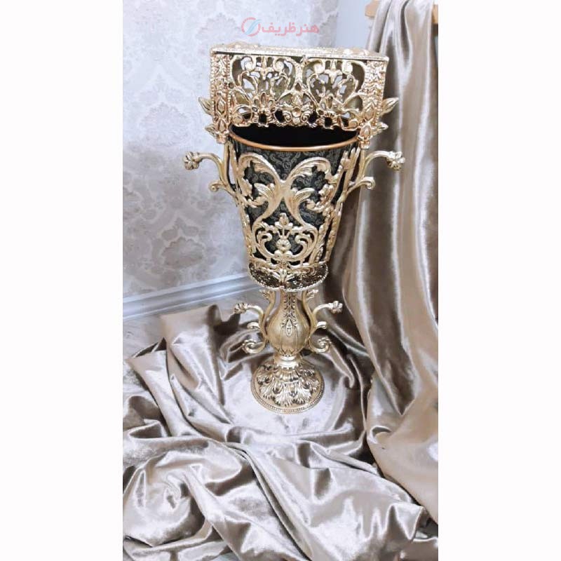سطل زباله و جادستمال طرح گلدونی، جنس آلیاژ آلومنیوم آبکاری برنز با ماندگاری رنگ بالا - هنرظریف