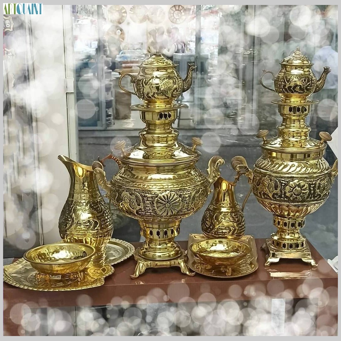 سرویس 5 تکه سماور زغالی برنجی شش لیتری با کیفیت عالی