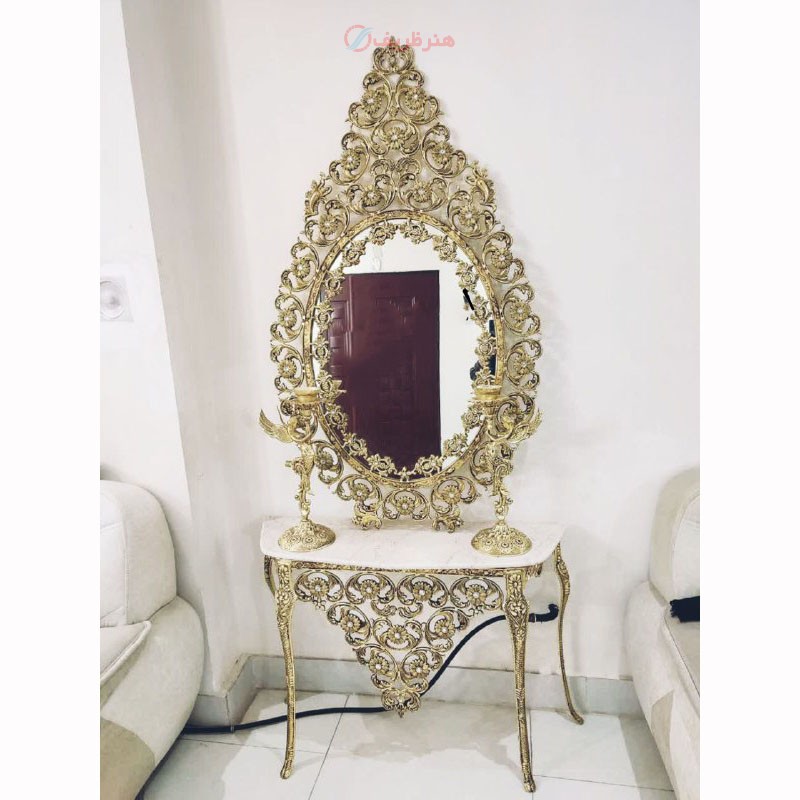 آینه کنسول جنس آلیاژ آلومینیوم آبکاری برنز،  رنگ ثابت با 5 سال ضمانت و کارت گارانتی - هنرظریف