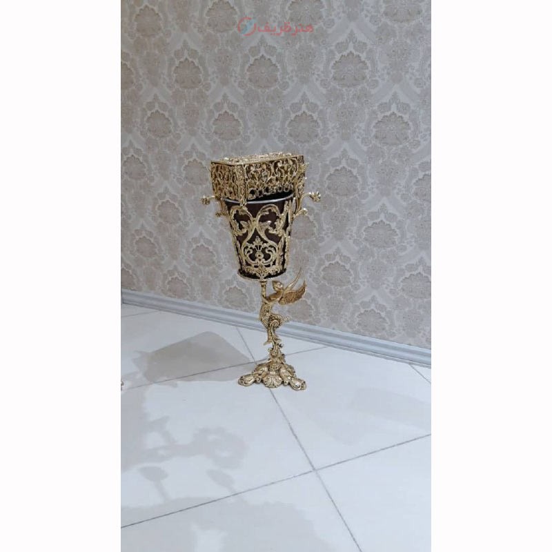 سطل زباله و جادستمال طرح ملائکه، جنس آلیاژ آلومنیوم، آبکاری برنز، محصول اصفهان - هنرظریف