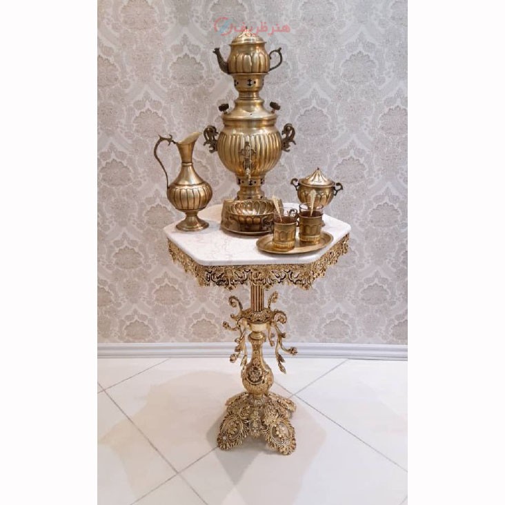میز برگی شاخکی شش ضلعی قطر 50، جنس آلیاژ آلومینیوم آبکاری برنز، رنگ ثابت - هنرظریف