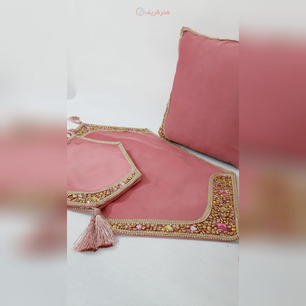 ست سه تکه رومیزی دست دوز سنگ دوزی پارچه مخمل