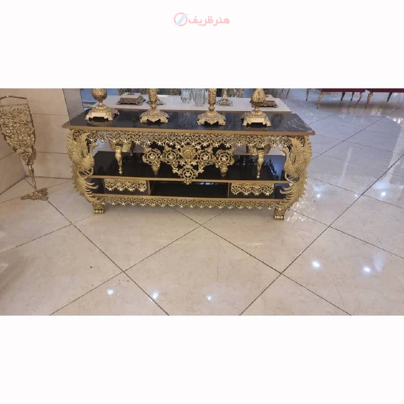میز تلویزیون دو کشو تاجدار، بسیار زیبا و خاص با کیفیت اعلاء و روکش برنز و رنگ ثابت - هنرظریف