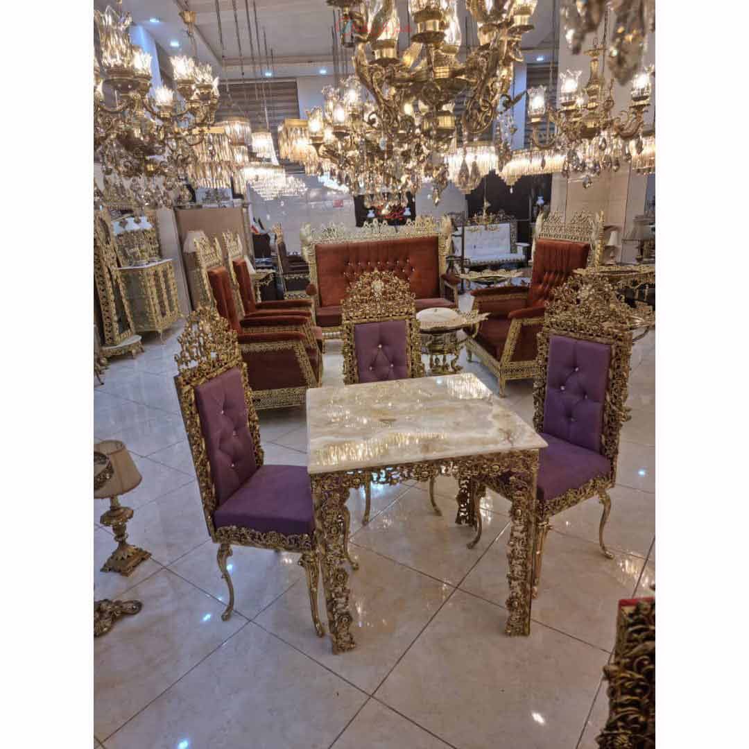 میز نهارخوری ۴ نفره رنگ ثابت با کیفیت اعلاء و روکش برنز و ورق ضخیم، محصول اصفهان - هنرظریف