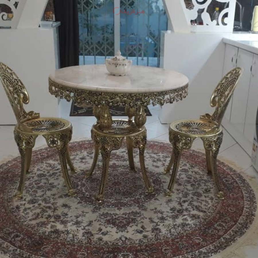 میز ناهارخوری 2 نفره قطر 80، جنس آلیاژ آلومینیوم آبکاری برنز
