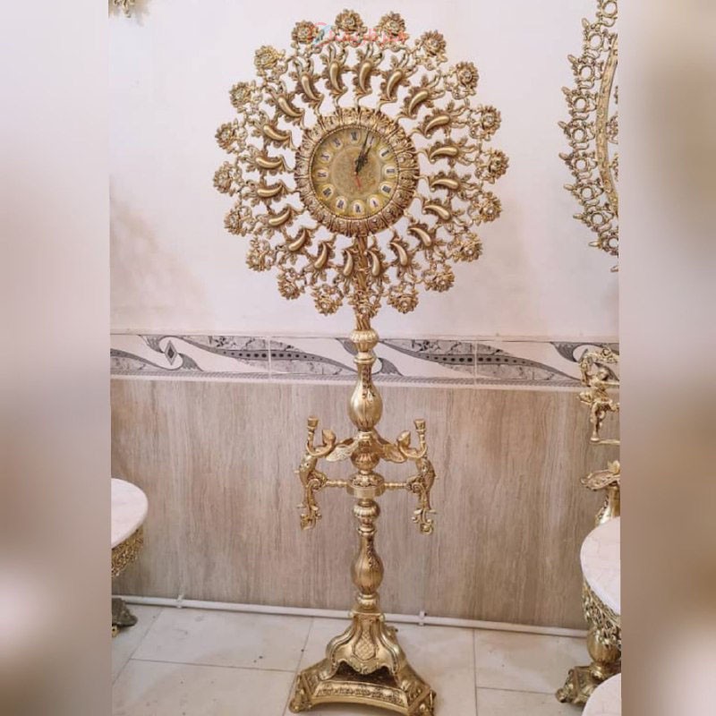 ساعت ایستاده تک ستون، طرح بادمجونی، با آبکاری برنز