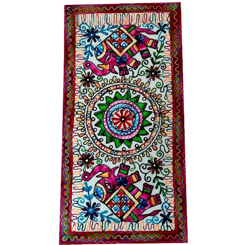 رومیزی مستطیل سوزن دوزی و آینه کاری B-1 با پارچه کتان قابل شستشو دارای حاشیه کیفت بالا و درجه 1 - هنرظریف
