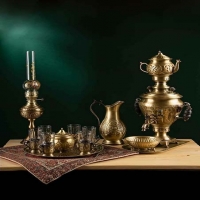 خرید، قیمت و مشخصات سماور زغالی برنجی ۲.۵ لیتری طرح هخامنش با ضخامت بالا | هنرظریف