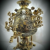 خرید، قیمت و مشخصات سماور زغالی 6 لیتری لوکس برنجی مدل جام، ضخامت بالای بدنه و قلمزنی برجسته | هنرظریف