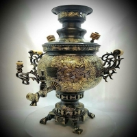 خرید، قیمت و مشخصات سماور زغالی برنجی مدل توپی دسته توری، ریز قلم بسیار زیبا و ظریف، کیفیت بالا | هنرظریف