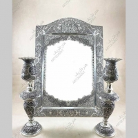 خرید، قیمت و مشخصات آینه شمعدان نقره، ست زیبای آینه و لاله، عیار بالا ، قلمزنی دست اعلاء | هنرظریف