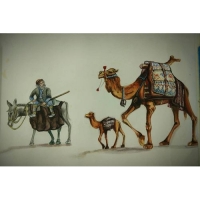خرید، قیمت و مشخصات نقاشی آبرنگ کاروان شتر، دارای قاب پلیمری مشکی، با کیفیت بسیار بالا | هنرظریف