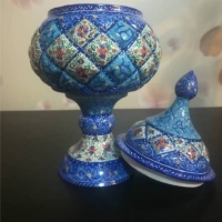 خرید، قیمت و مشخصات قندان میناکاری با طرحی بسیار زیبا و شیک، از جنس مس با کیفیت و با دوام | هنرظریف