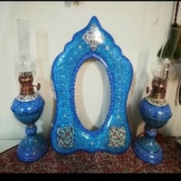 خرید، قیمت و مشخصات آینه و شمعدان میناکاری بسیار خوش ساخت، از جنس مس لعاب شده | هنرظریف