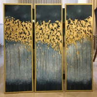 خرید، قیمت و مشخصات تابلوهای پاییز طلایی مزین شده به ورق طلا، کارشده با قاب نما و بدون نیاز به قاب | هنرظریف