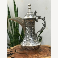 خرید، قیمت و مشخصات قهوه جوش برنجی با آبکاری نقره، سنگین وزن کاملاً کاربردی و قابل استفاده | هنرظریف