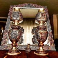 خرید، قیمت و مشخصات آینه شمعدان برنجی ریز قلم با روکش نقره، محصولی خاص و بی نظیر | هنرظریف