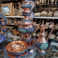 خرید، قیمت و مشخصات سرویس سماور مس و پرداز با روکش پلی استر به قیمت تولیدی - هنرظریف