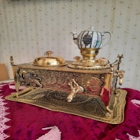 مشخصات، خرید و قیمت منقل سماوری قلمزنی برنجی زغالی با ابعاد 40 در 26 - هنرظریف