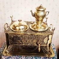 خرید و قیمت منقل سماوری قلمزنی برنجی سنگین وزن، کاملاً کاربردی و قابل استفاده - هنرظریف