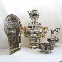 خرید و قیمت سرویس سماور زغالی ۸ لیتری مدل عدسی قلم دست سبک ریز قلم مینیاتوری تبریز - هنرظریف