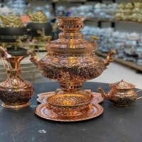 خرید، قیمت و مشخصات سرویس 5 تکه سماور برنجی گازی 8 لیتری، به قیمت تولیدی - هنرظریف