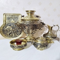 خرید، قیمت و مشخصات سماور زغالی برنجی سفارشی 6 لیتری قلمزنی طرح مینیاتور  (ذغالی) - هنرظریف