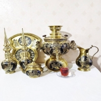 مشخصات کامل سماور زغالی برنجی سفارشی 6 لیتری توپی دسته توری طرح هخامنش - هنرظریف