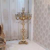 مشخصات کامل آباژور شاخه کوچک نازگل با لاله بلند، 4 شاخه 9 روشنایی به ارتفاع 170 سانت، آبکاری برنز - هنرظریف