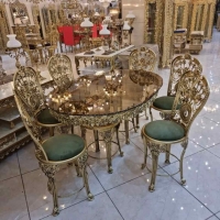 خرید، قیمت و مشخصات میز ناهارخوری 6 نفره روکش برنز، رویه شیشه ای، ورق ضخیم، آلومینیوم درجه 1، با ضمانت کیفیت کالا | هنرظریف