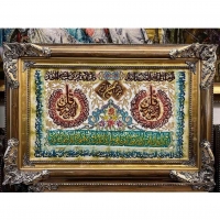 خرید تابلو فرش دستبافت، تابلو فرش آیه الکرسی و چهار قل چله نخ نصف کار ابریشم، زیر قیمت بازار | هنرظریف