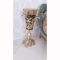 خرید و قیمت سطل زباله و جادستمال گلدونی پایه برگی، جنس آلیاژ آلومینیوم، آبکاری برنز، کیفیت درجه 1 - هنرظریف