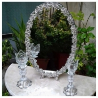 خرید آنلاین، سرویس آینه و شمعدان آلیاژ، روکش نقره، با رنگ ثابت تضمینی، مناسب سفره عقد و هفت سین | هنرظریف