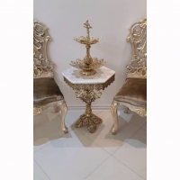 خرید، قیمت و مشخصات میز تلفن پایه برگی شش ضلعی تاج دار، جنس آلیاژ آلومینیوم با آبکاری برنز - هنرظریف