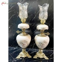 خرید آنلاین، فانوس های برنزی با بدنه چینی، رومیزی و لاله های شیشه ای طرح دار، با قیمت مناسب | هنرظریف