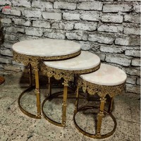 خرید آنلاین، میز عسلی لاکچری برنزی 3 تکه ی دارای سه سایز مختلف با صفحه سنگ مرمر سفید و طراحیک کاملا جدید با ضمانت، زیر قیمت بازار | هنرظریف