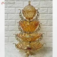خرید آنلاین، سرویس کریستالی طلایی چهار تکه با پایه برنزی رنگ ثابت و کیفیت درجه یک با ضمانت، زیر قیمت بازار | هنرظریف