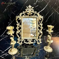 خرید آنلاین، آینه و شمعدان برنزی طلایی کد 12 طرح برگ درخت و طلایی، سه تیکه با شمعدان کوچک، زیر قیمت بازار | هنرظریف