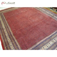 خرید آنلاین، فرش دستبافت ساروق کد 39478 با رنگ زمینه لاکی و حاشیه کرم در طرح بته میر سراسر، زیر قیمت بازار | هنرظریف