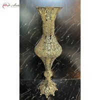 خرید، گلدان برنزی درباری پر کار پایه گرد طلایی رنگ هنر سنتی، زیر قیمت بازار | هنرظریف