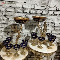 خرید آنلاین، هفت سین فوق زیبای برنجی دارای پایه هایی با طرح فرشته بالدار و کاسه های سرمه ای با نقش و نگار ظریف، با قیمت مناسب | هنرظریف